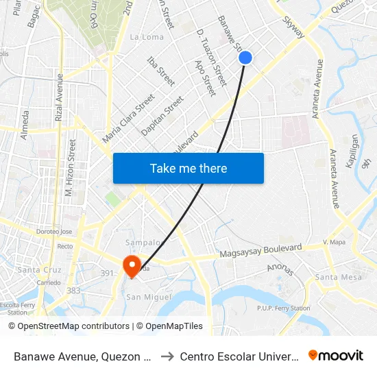 Banawe Avenue, Quezon City to Centro Escolar University map