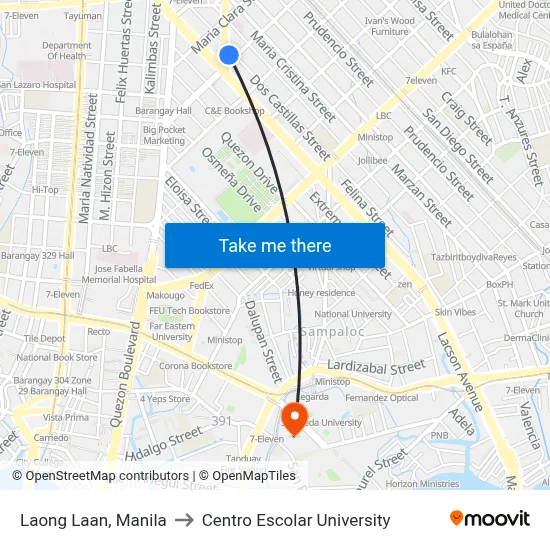 Laong Laan, Manila to Centro Escolar University map