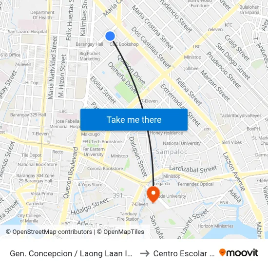 Gen. Concepcion / Laong Laan Intersection, Manila to Centro Escolar University map