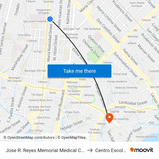 Jose R. Reyes Memorial Medical Center, Rizal Avenue, Manila to Centro Escolar University map