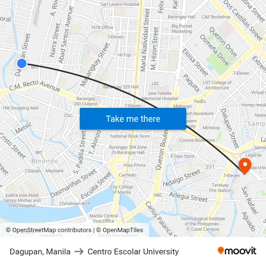 Dagupan, Manila to Centro Escolar University map