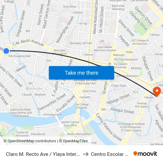 Claro M. Recto Ave / Ylaya Intersection, Manila to Centro Escolar University map