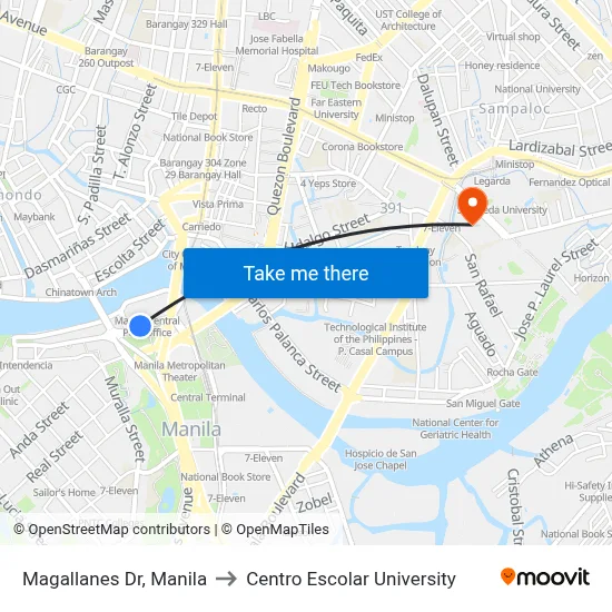Magallanes Dr, Manila to Centro Escolar University map
