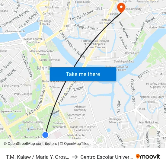 T.M. Kalaw / Maria Y. Orosa St to Centro Escolar University map