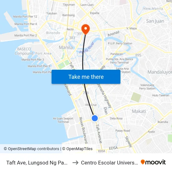Taft Ave, Lungsod Ng Pasay to Centro Escolar University map