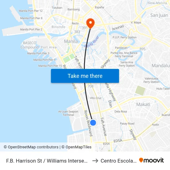 F.B. Harrison St / Williams Intersection, Lungsod Ng Pasay to Centro Escolar University map