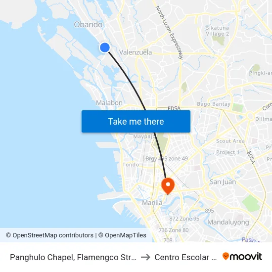 Panghulo Chapel, Flamengco Street, Malabon City to Centro Escolar University map