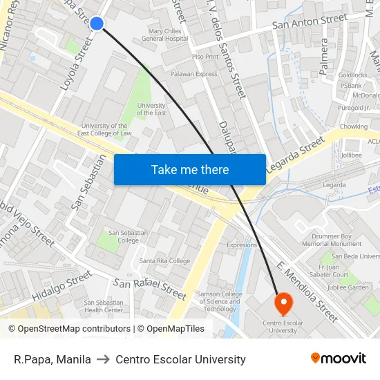 R.Papa, Manila to Centro Escolar University map