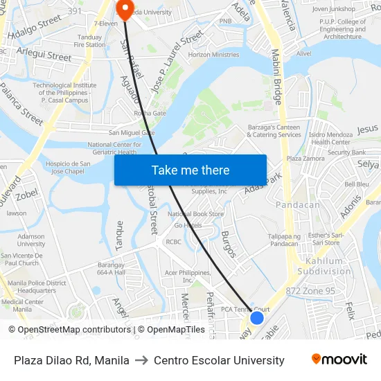 Plaza Dilao Rd, Manila to Centro Escolar University map
