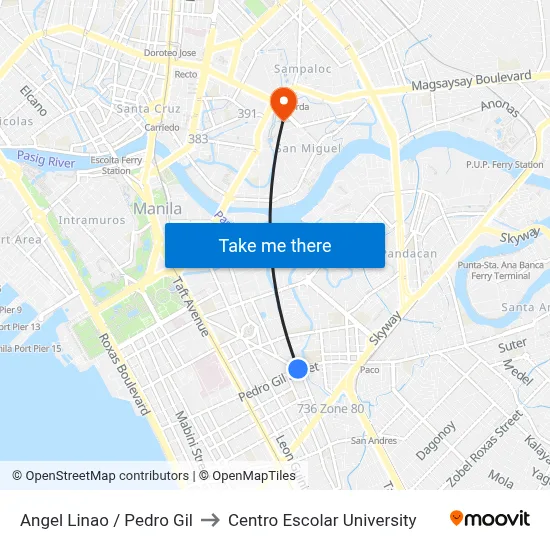 Angel Linao / Pedro Gil to Centro Escolar University map