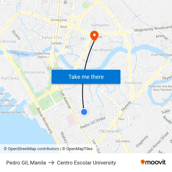 Pedro Gil, Manila to Centro Escolar University map