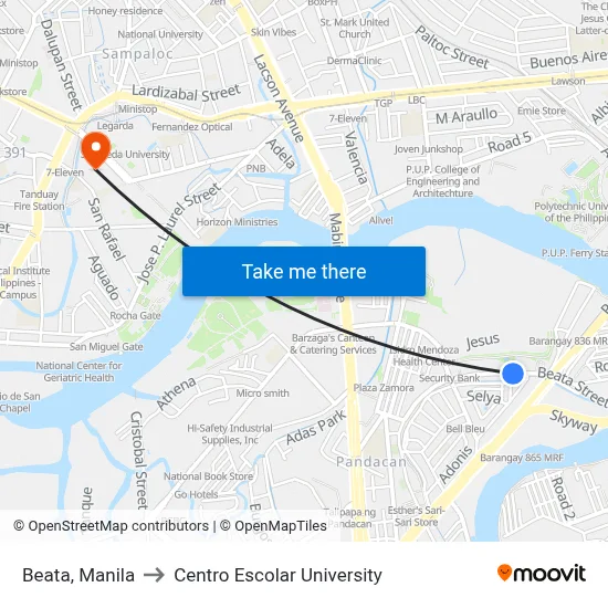 Beata, Manila to Centro Escolar University map