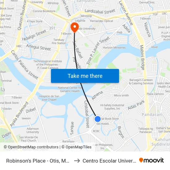 Robinson's Place - Otis, Manila to Centro Escolar University map