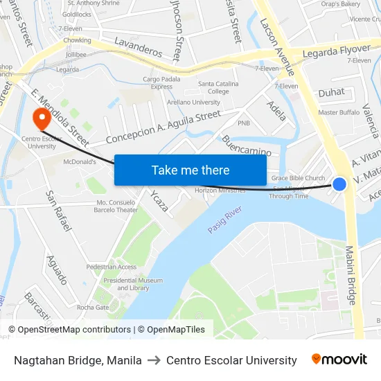 Nagtahan Bridge, Manila to Centro Escolar University map