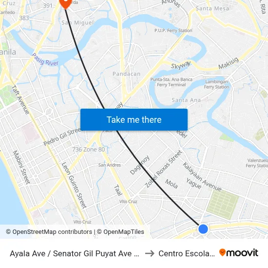 Ayala Ave / Senator Gil Puyat Ave Intersection, Makati City to Centro Escolar University map