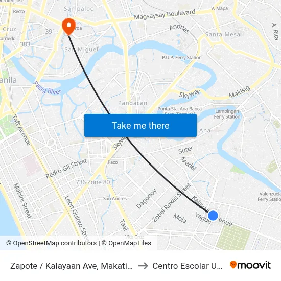Zapote / Kalayaan Ave, Makati City, Manila to Centro Escolar University map