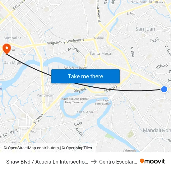 Shaw Blvd / Acacia Ln Intersection, Mandaluyong City to Centro Escolar University map