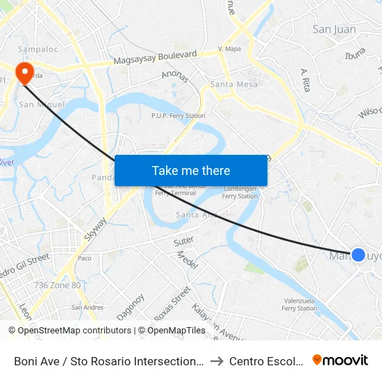 Boni Ave / Sto Rosario Intersection, Mandaluyong City, Manila to Centro Escolar University map