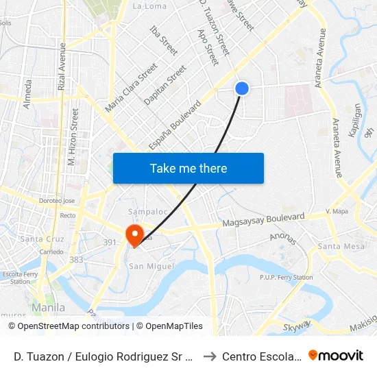 D. Tuazon / Eulogio Rodriguez Sr Ave Intersection, Manila to Centro Escolar University map