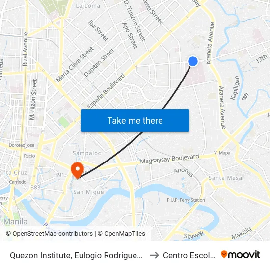 Quezon Institute, Eulogio Rodriguez Sr Ave, Quezon City, Manila to Centro Escolar University map