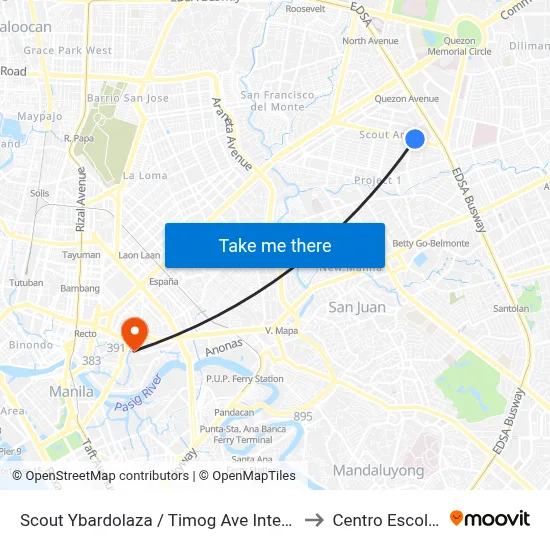 Scout Ybardolaza / Timog Ave Intersection, Quezon City, Manila to Centro Escolar University map