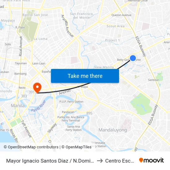Mayor Ignacio Santos Diaz / N.Domingo Intersection, San Juan, Manila to Centro Escolar University map