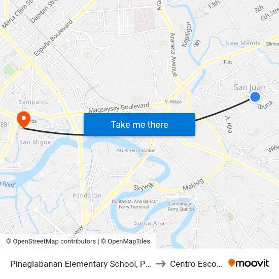 Pinaglabanan Elementary School, Pinaglabanan, San Juan, Manila to Centro Escolar University map