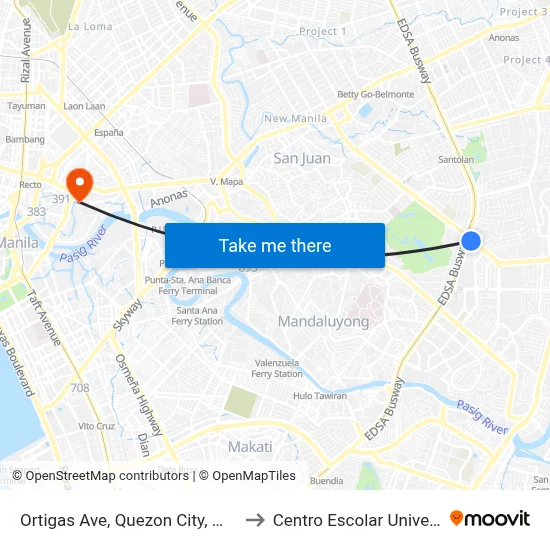 Ortigas Ave, Quezon City, Manila to Centro Escolar University map