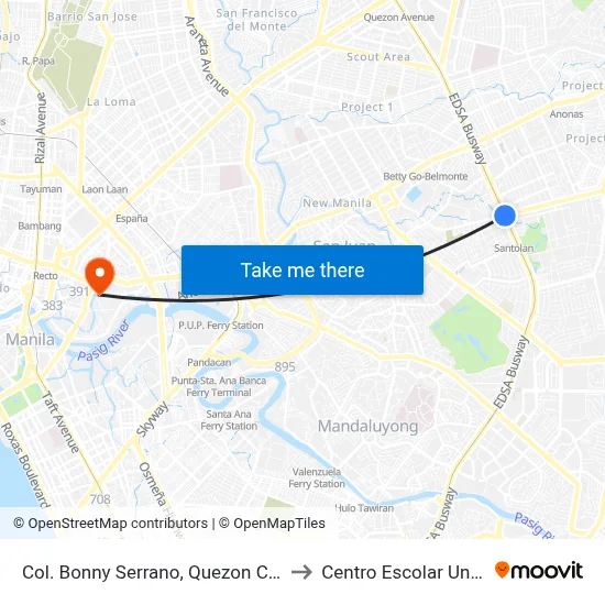 Col. Bonny Serrano, Quezon City, Manila to Centro Escolar University map