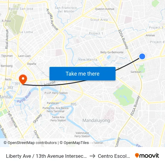 Liberty Ave / 13th Avenue Intersection, Quezon City, Manila to Centro Escolar University map