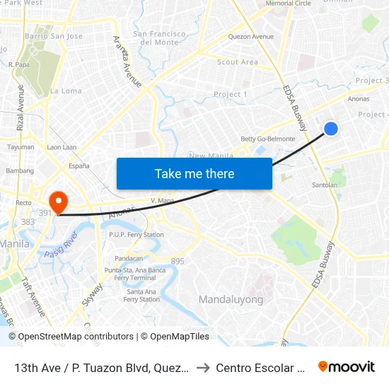 13th Ave / P. Tuazon Blvd, Quezon City, Manila to Centro Escolar University map