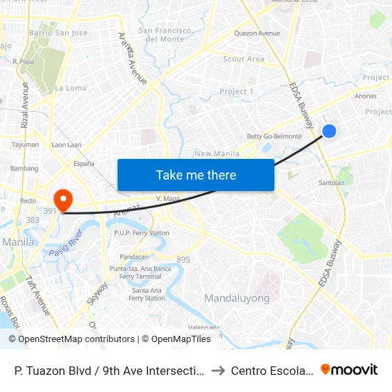 P. Tuazon Blvd / 9th Ave Intersection, Quezon City, Manila to Centro Escolar University map