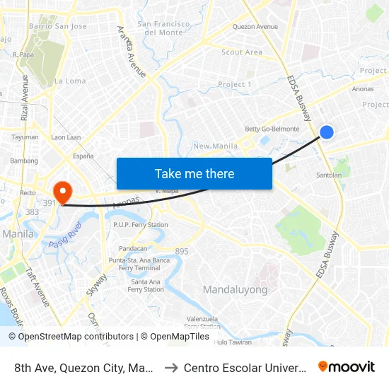 8th Ave, Quezon City, Manila to Centro Escolar University map