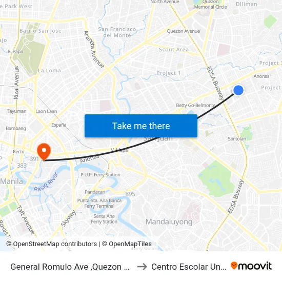 General Romulo Ave ,Quezon City, Manila to Centro Escolar University map