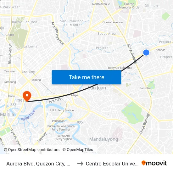Aurora Blvd, Quezon City, Manila to Centro Escolar University map