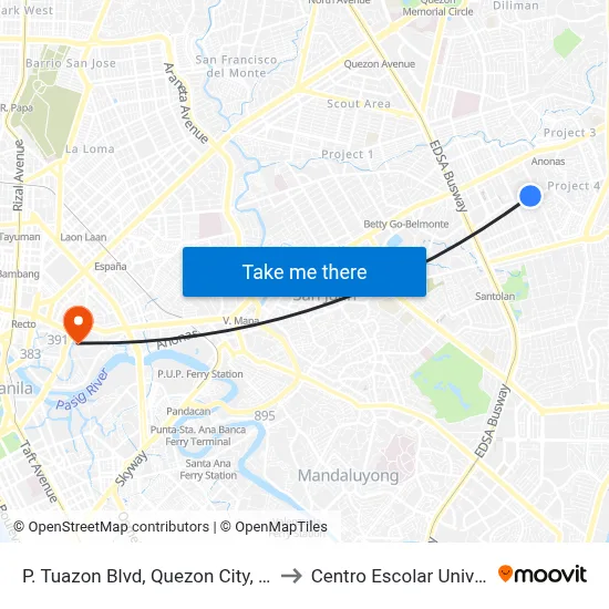P. Tuazon Blvd, Quezon City, Manila to Centro Escolar University map