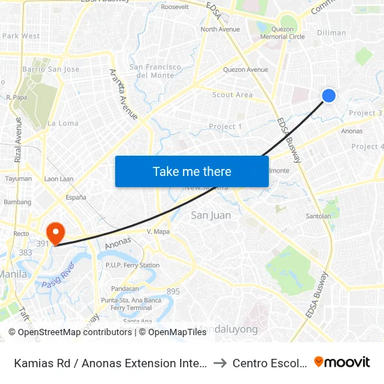 Kamias Rd / Anonas Extension Intersection, Quezon City, Manila to Centro Escolar University map