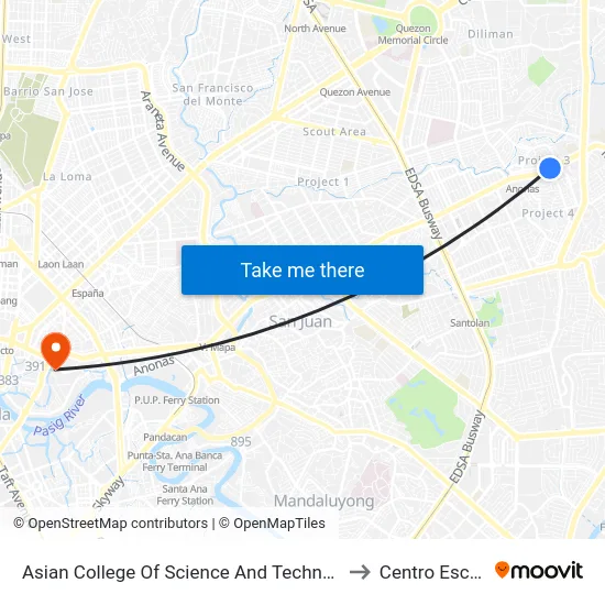 Asian College Of Science And Technology, Aurora Blvd, Quezon City, Manila to Centro Escolar University map