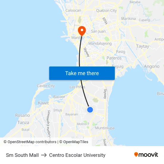 Sm South Mall to Centro Escolar University map