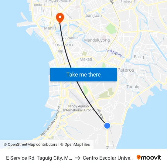 E Service Rd,  Taguig City, Manila to Centro Escolar University map