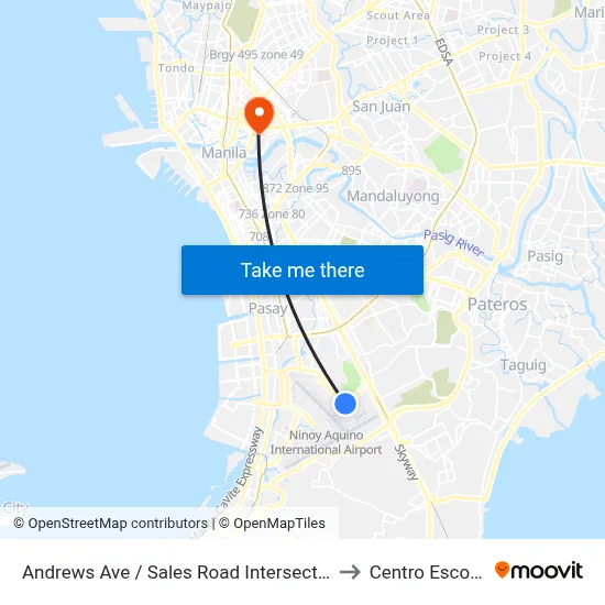 Andrews Ave / Sales Road Intersection, Lungsod Ng Pasay, Manila to Centro Escolar University map