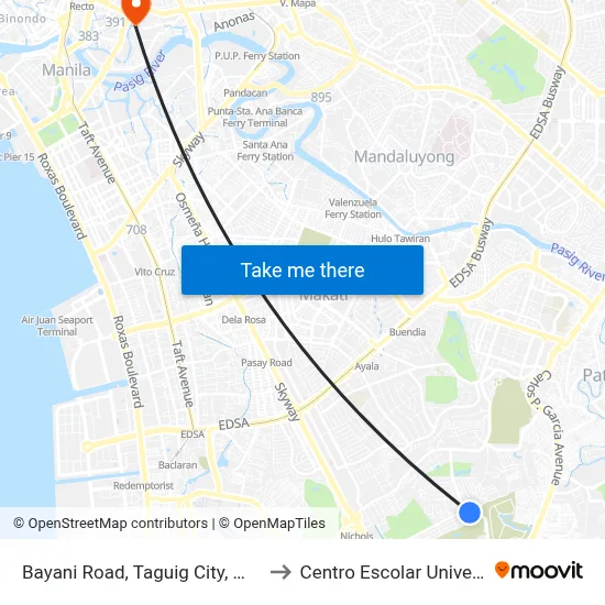 Bayani Road, Taguig City, Manila to Centro Escolar University map