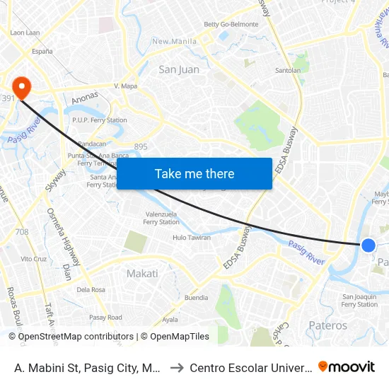 A. Mabini St, Pasig City, Manila to Centro Escolar University map