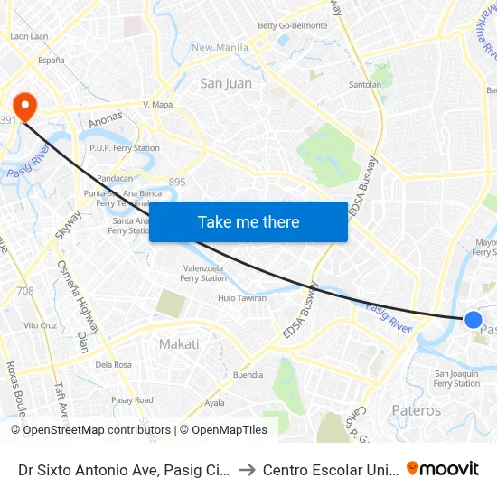 Dr Sixto Antonio Ave, Pasig City, Manila to Centro Escolar University map