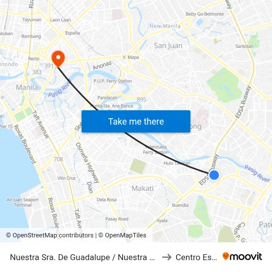 Nuestra Sra. De Guadalupe / Nuestra Sra. De Antipolo Intersection , Makati City, Manila to Centro Escolar University map