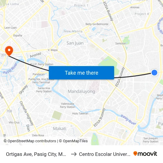 Ortigas Ave, Pasig City, Manila to Centro Escolar University map