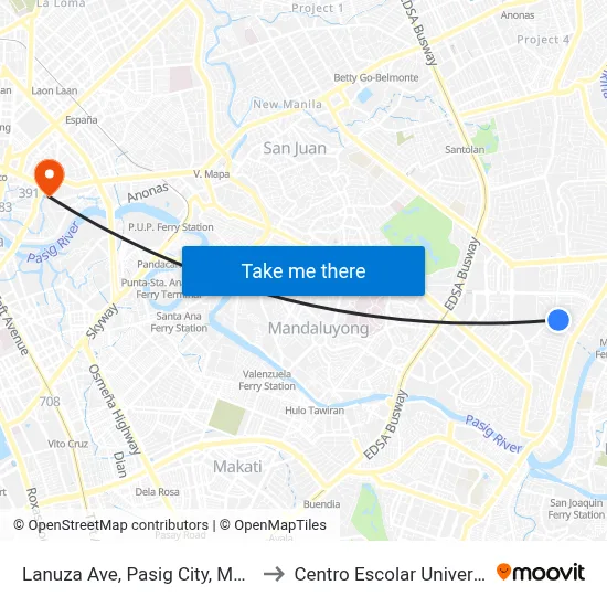 Lanuza Ave, Pasig City, Manila to Centro Escolar University map
