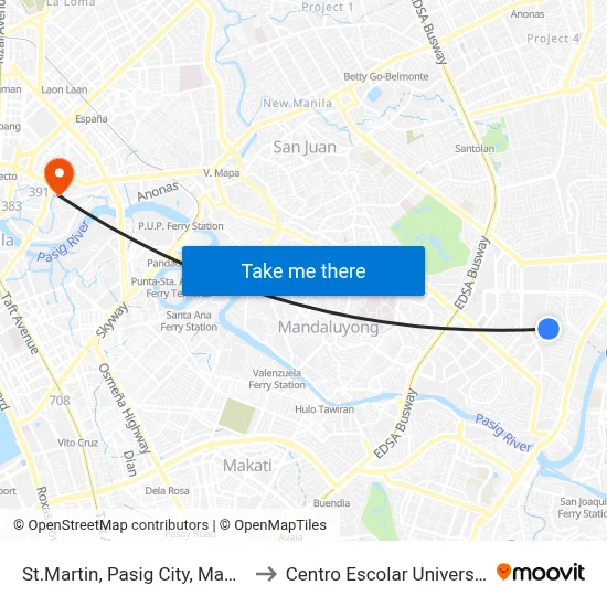 St.Martin, Pasig City, Manila to Centro Escolar University map
