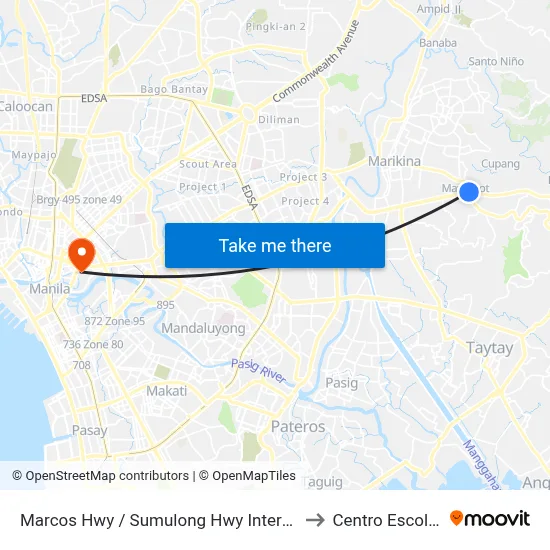 Marcos Hwy / Sumulong Hwy Intersection, Antipolo City, Manila to Centro Escolar University map