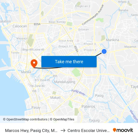 Marcos Hwy, Pasig City, Manila to Centro Escolar University map